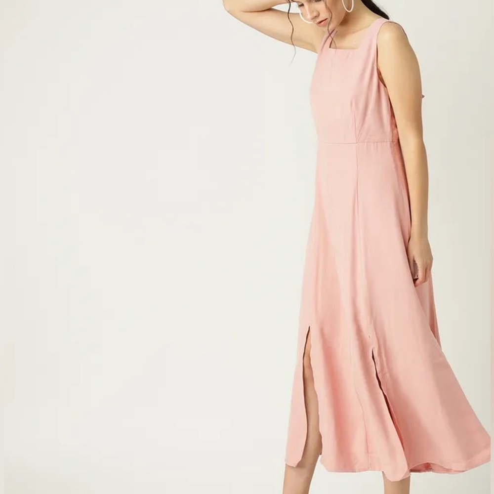 MANGO Dusty pink solid woven A-line dress